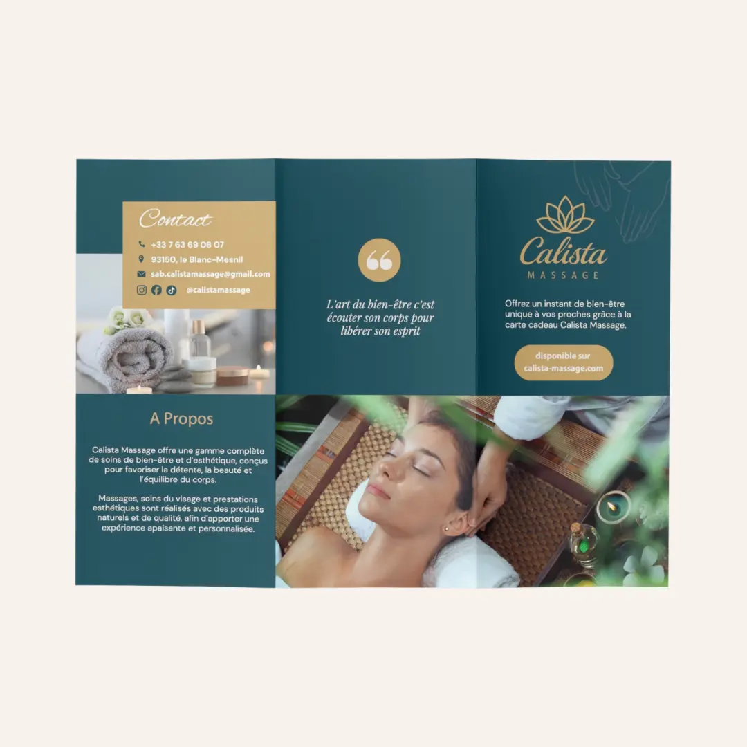 Brochure Calista Massage - dépliant trois volets, design print