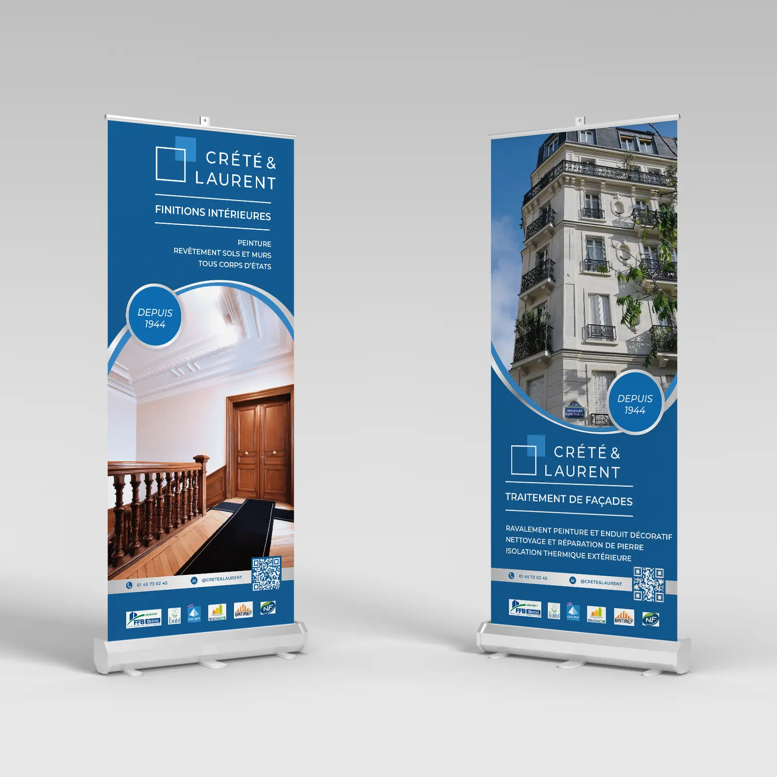 Kakémono roll-up Crété & Laurent - support print grand format, graphiste Nancy